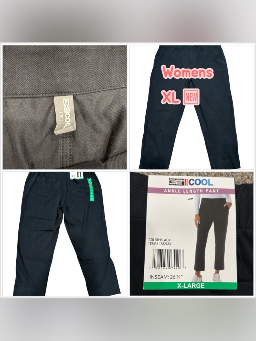 Women’s 32 Degrees Cool XL 1X 16 - 18 Crop Ankle Pants Chino Khakis Stretch NWT